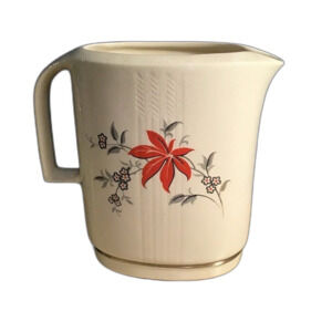 Vintage Modern Age Creamer Hand Painted Red Flowers With Yellow Gray Leaves